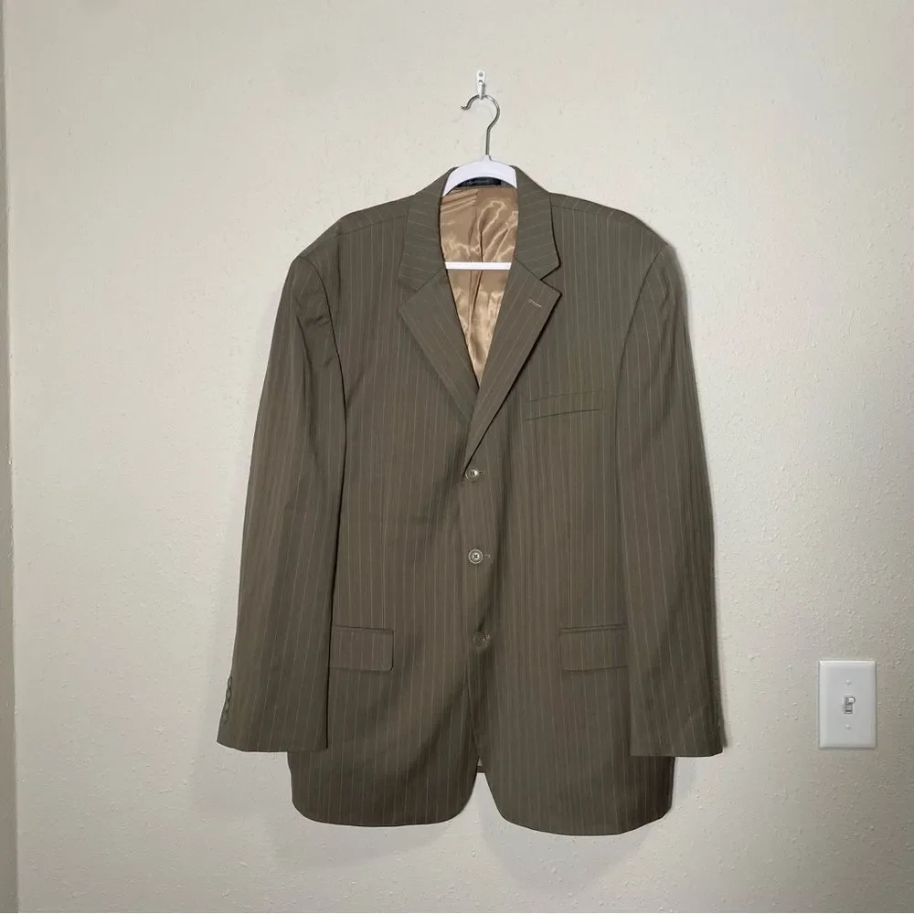 Andrew Fezza 100% Wool Brown Pinstriped Blazer Men's Size 46 R